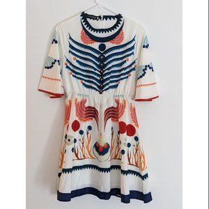 Lai Meng Five Cats- Multi-color Bell Sleeve Print Dress